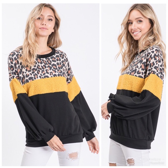 🛍LAST 1! Leopard Color Block Fuzzy Sweater! - Picture 5 of 8